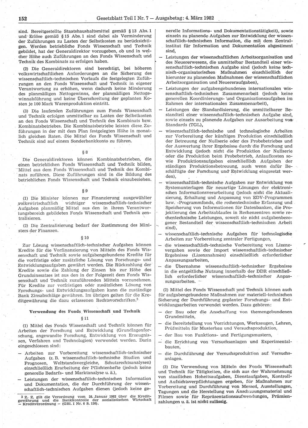 Gesetzblatt (GBl.) der Deutschen Demokratischen Republik (DDR) Teil Ⅰ 1982, Seite 152 (GBl. DDR Ⅰ 1982, S. 152)