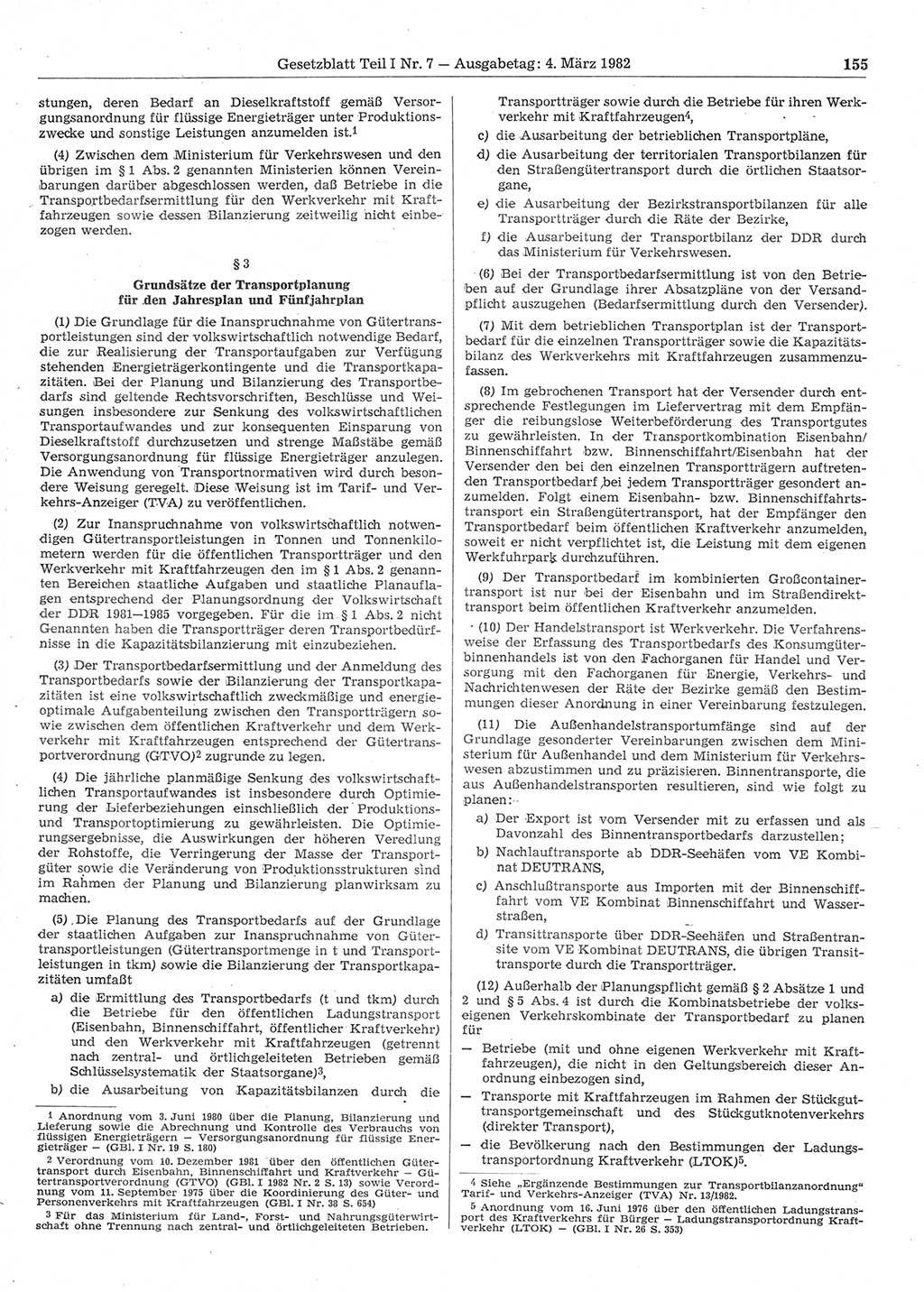 Gesetzblatt (GBl.) der Deutschen Demokratischen Republik (DDR) Teil Ⅰ 1982, Seite 155 (GBl. DDR Ⅰ 1982, S. 155)