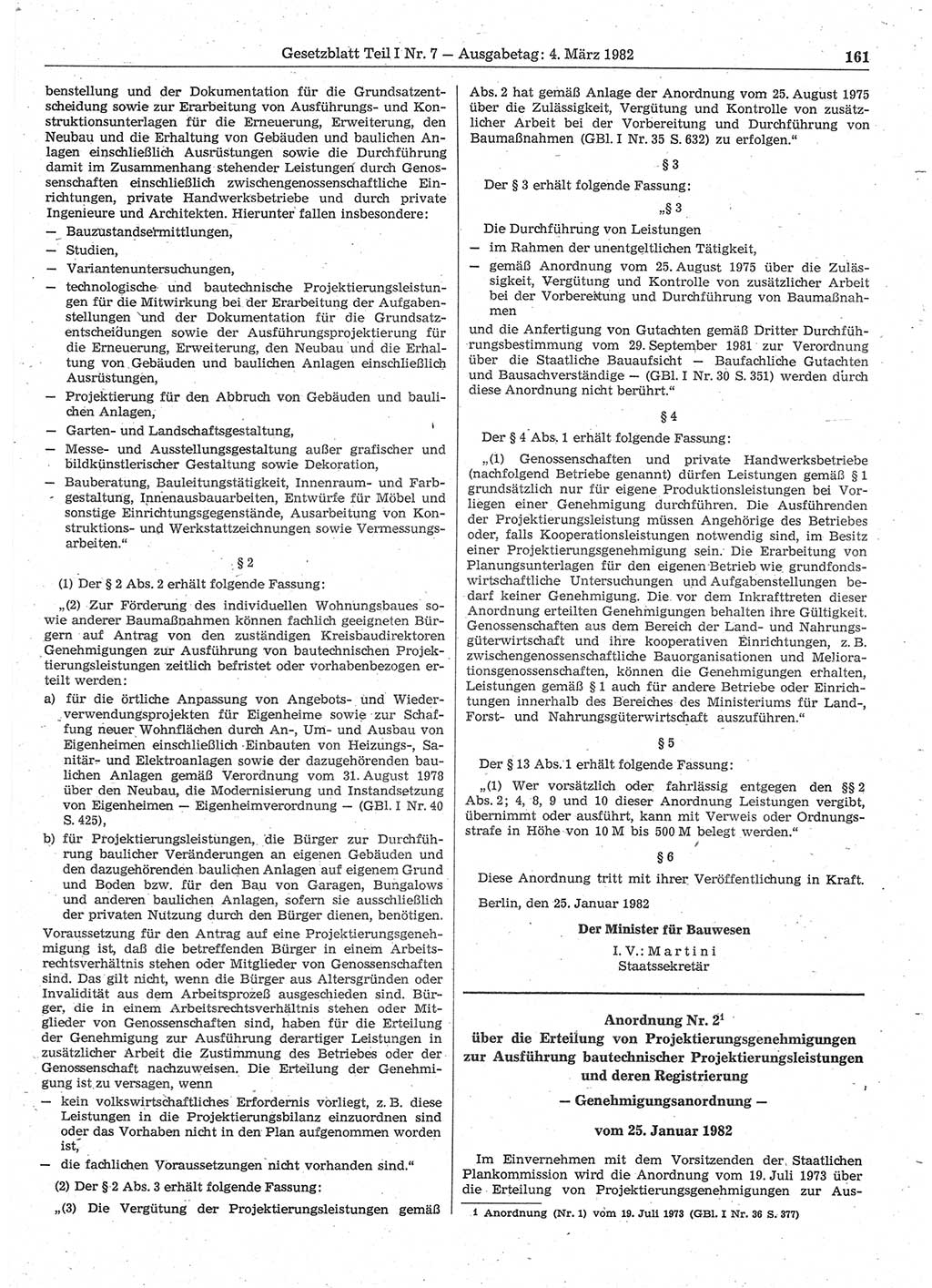 Gesetzblatt (GBl.) der Deutschen Demokratischen Republik (DDR) Teil Ⅰ 1982, Seite 161 (GBl. DDR Ⅰ 1982, S. 161)