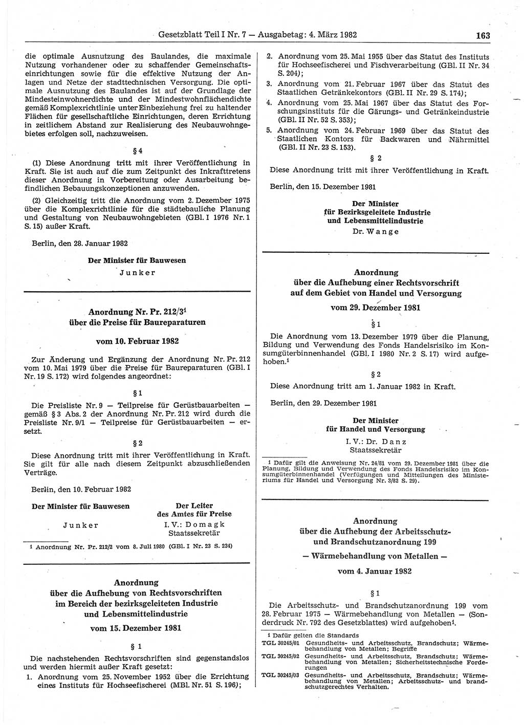Gesetzblatt (GBl.) der Deutschen Demokratischen Republik (DDR) Teil Ⅰ 1982, Seite 163 (GBl. DDR Ⅰ 1982, S. 163)
