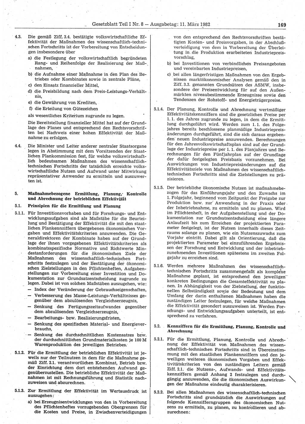 Gesetzblatt (GBl.) der Deutschen Demokratischen Republik (DDR) Teil Ⅰ 1982, Seite 169 (GBl. DDR Ⅰ 1982, S. 169)