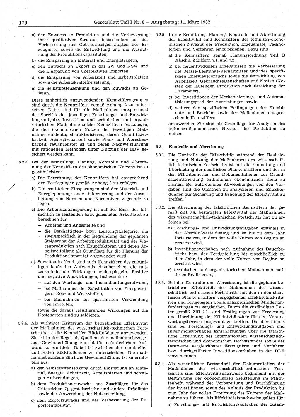 Gesetzblatt (GBl.) der Deutschen Demokratischen Republik (DDR) Teil Ⅰ 1982, Seite 170 (GBl. DDR Ⅰ 1982, S. 170)