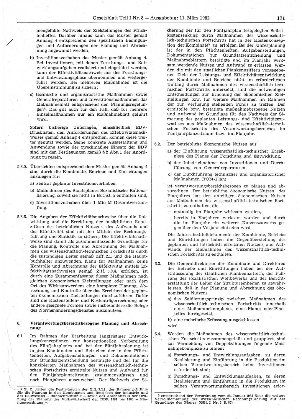 Gesetzblatt (GBl.) der Deutschen Demokratischen Republik (DDR) Teil Ⅰ 1982, Seite 171 (GBl. DDR Ⅰ 1982, S. 171)
