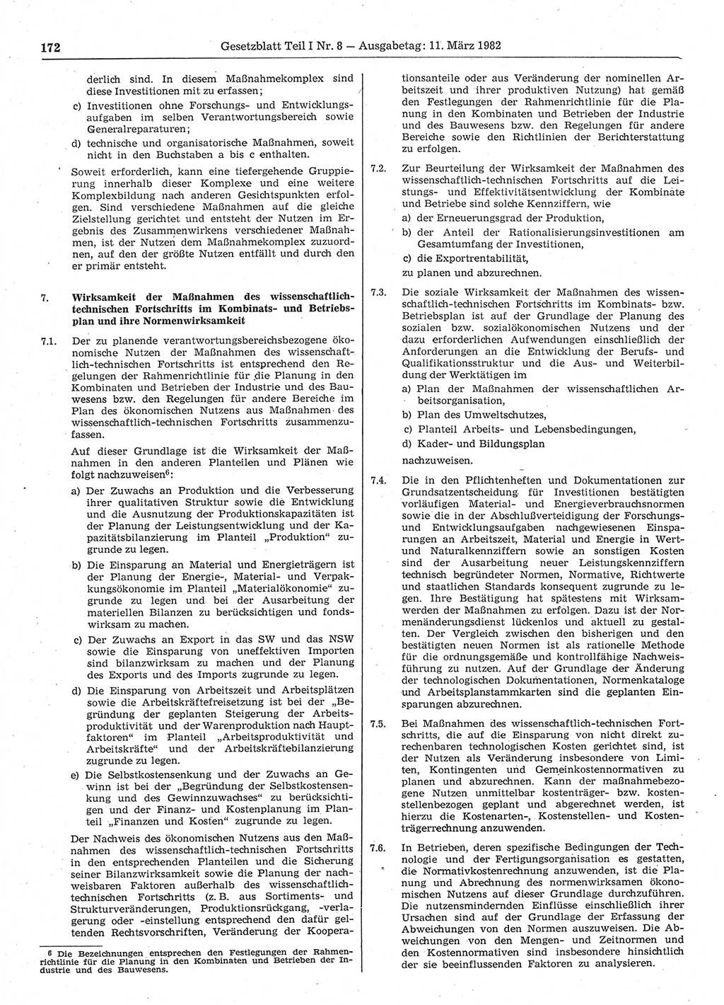 Gesetzblatt (GBl.) der Deutschen Demokratischen Republik (DDR) Teil Ⅰ 1982, Seite 172 (GBl. DDR Ⅰ 1982, S. 172)
