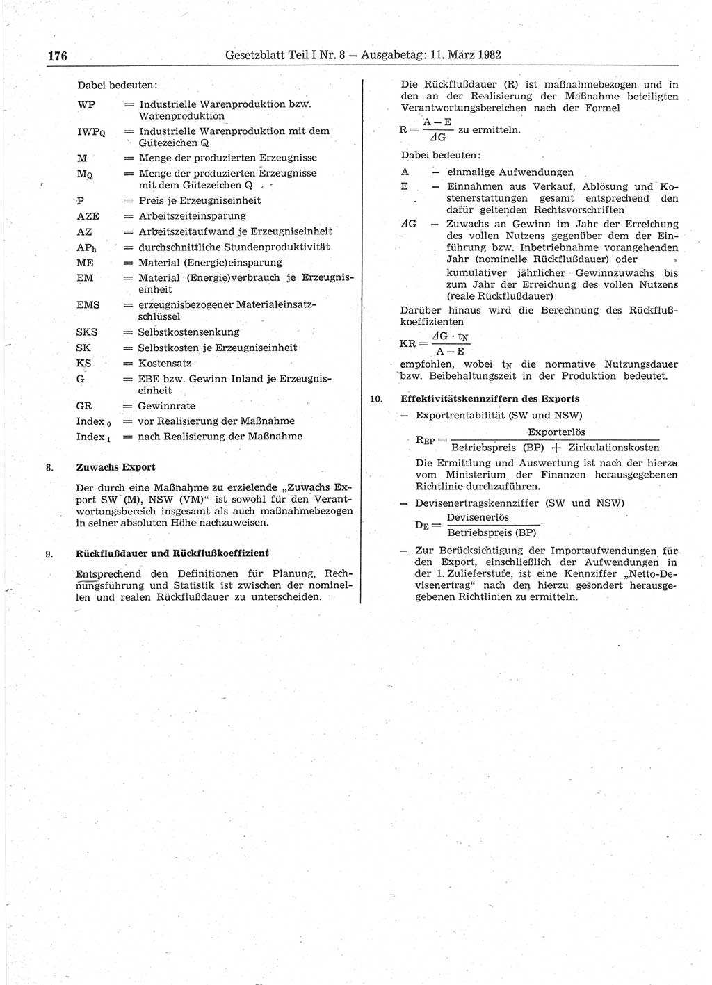 Gesetzblatt (GBl.) der Deutschen Demokratischen Republik (DDR) Teil Ⅰ 1982, Seite 176 (GBl. DDR Ⅰ 1982, S. 176)