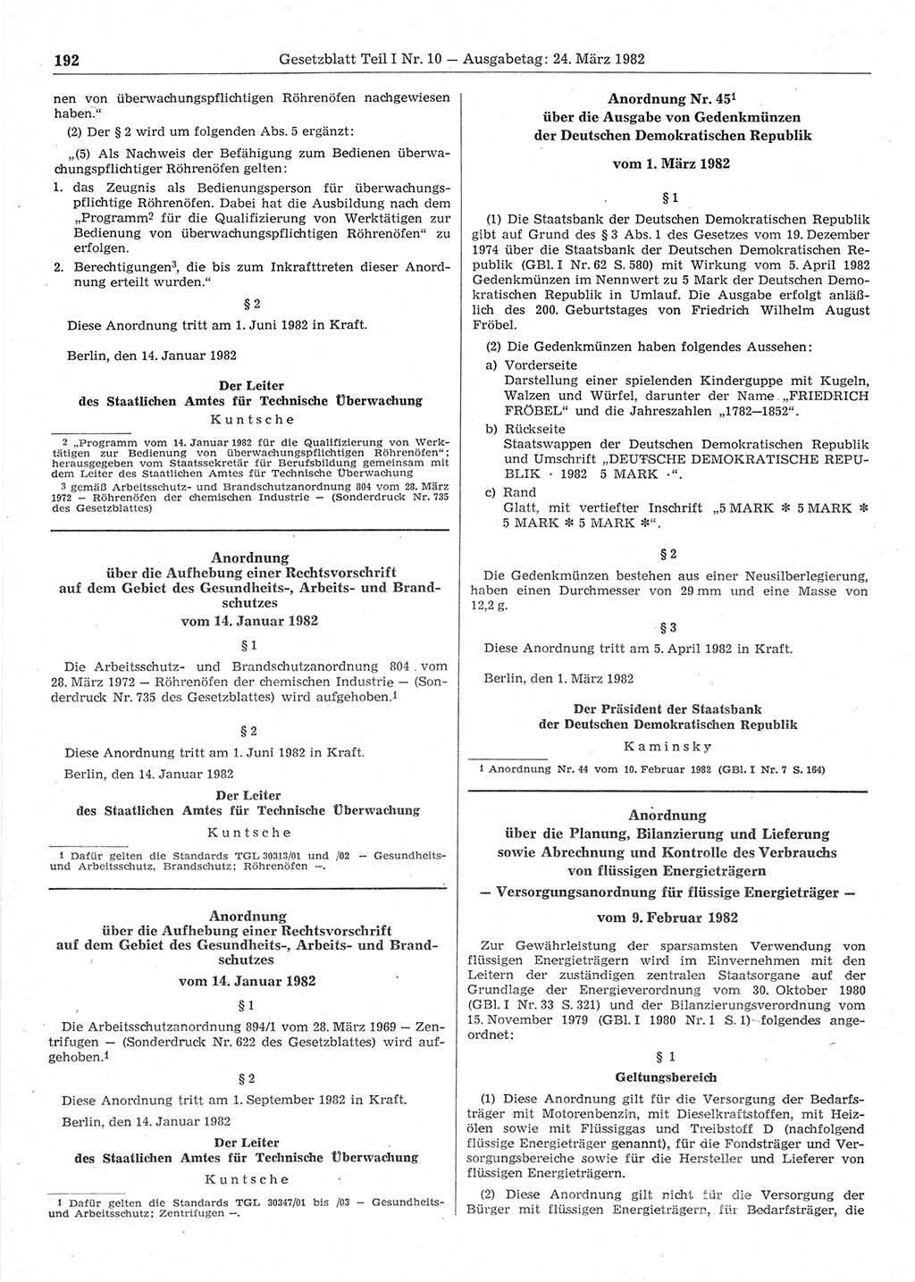 Gesetzblatt (GBl.) der Deutschen Demokratischen Republik (DDR) Teil Ⅰ 1982, Seite 192 (GBl. DDR Ⅰ 1982, S. 192)