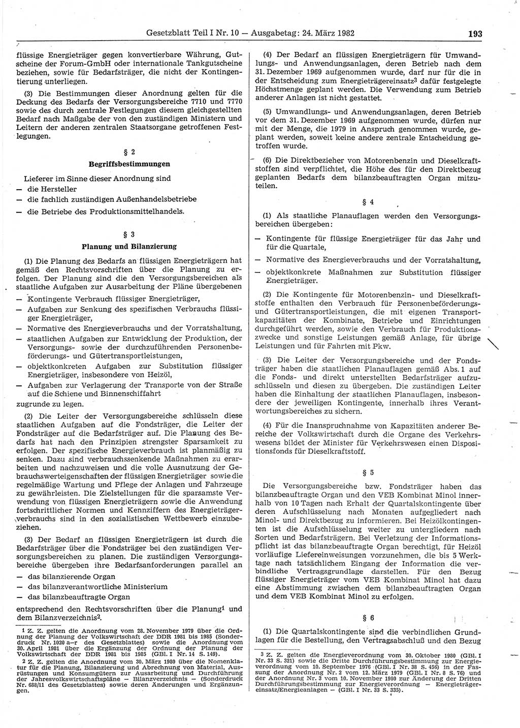 Gesetzblatt (GBl.) der Deutschen Demokratischen Republik (DDR) Teil Ⅰ 1982, Seite 193 (GBl. DDR Ⅰ 1982, S. 193)