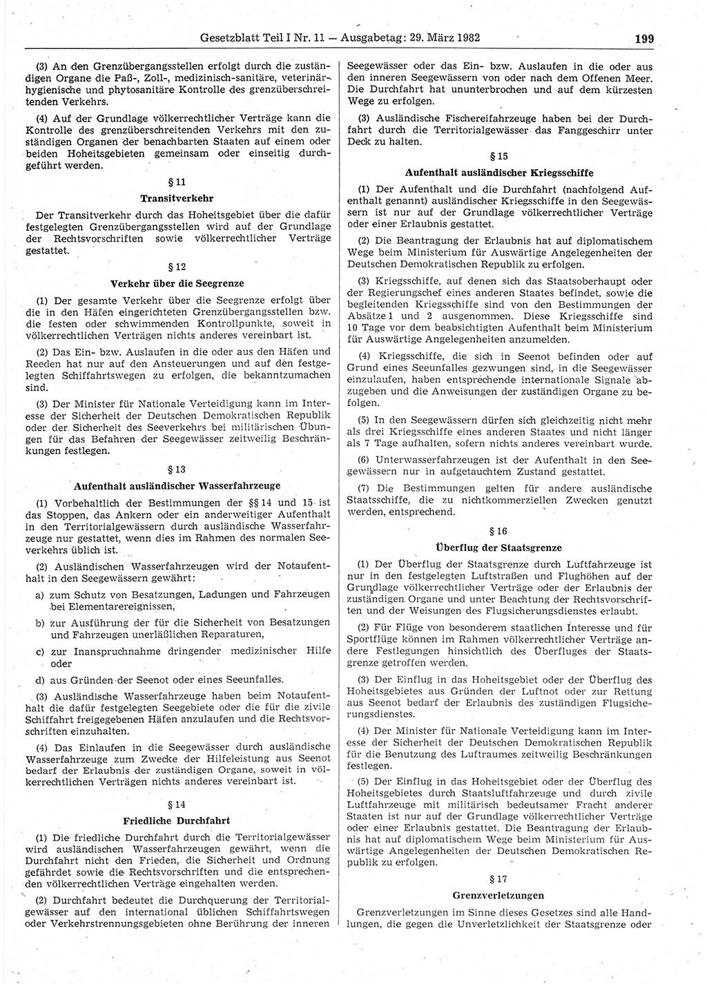 Gesetzblatt (GBl.) der Deutschen Demokratischen Republik (DDR) Teil Ⅰ 1982, Seite 199 (GBl. DDR Ⅰ 1982, S. 199)