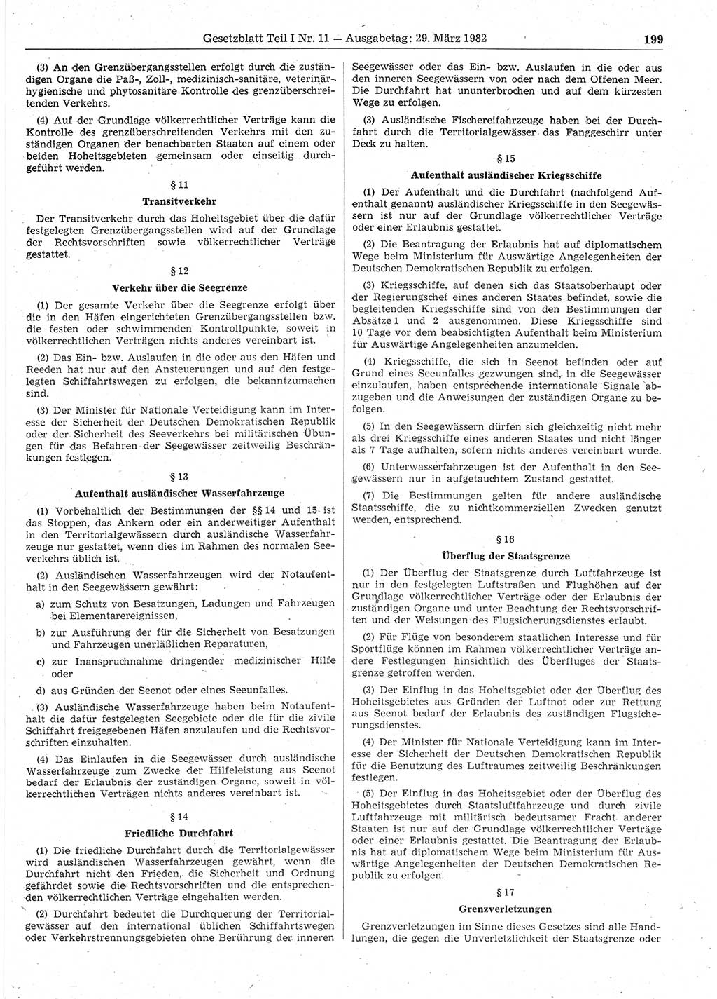 Gesetzblatt (GBl.) der Deutschen Demokratischen Republik (DDR) Teil Ⅰ 1982, Seite 199 (GBl. DDR Ⅰ 1982, S. 199)