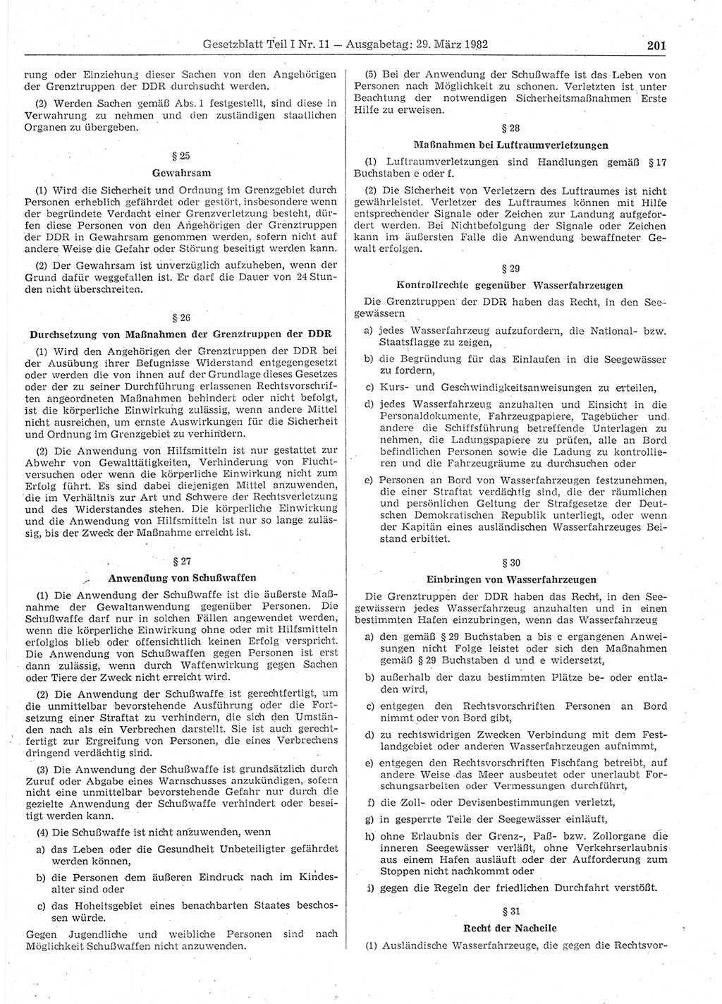 Gesetzblatt (GBl.) der Deutschen Demokratischen Republik (DDR) Teil Ⅰ 1982, Seite 201 (GBl. DDR Ⅰ 1982, S. 201)