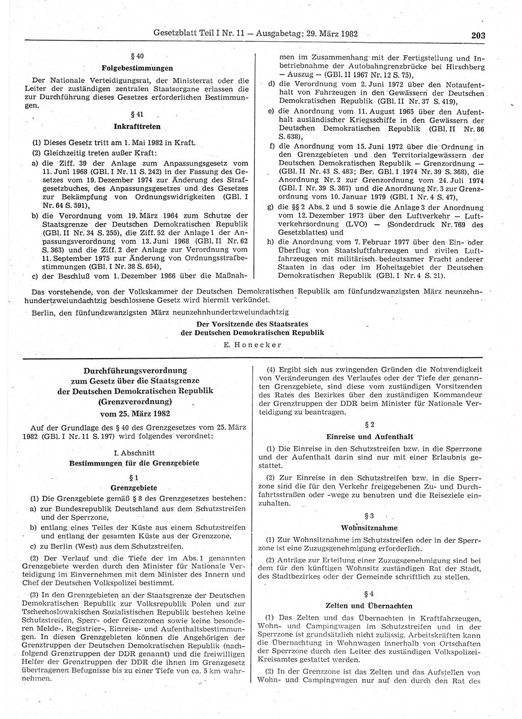 Gesetzblatt (GBl.) der Deutschen Demokratischen Republik (DDR) Teil Ⅰ 1982, Seite 203 (GBl. DDR Ⅰ 1982, S. 203)