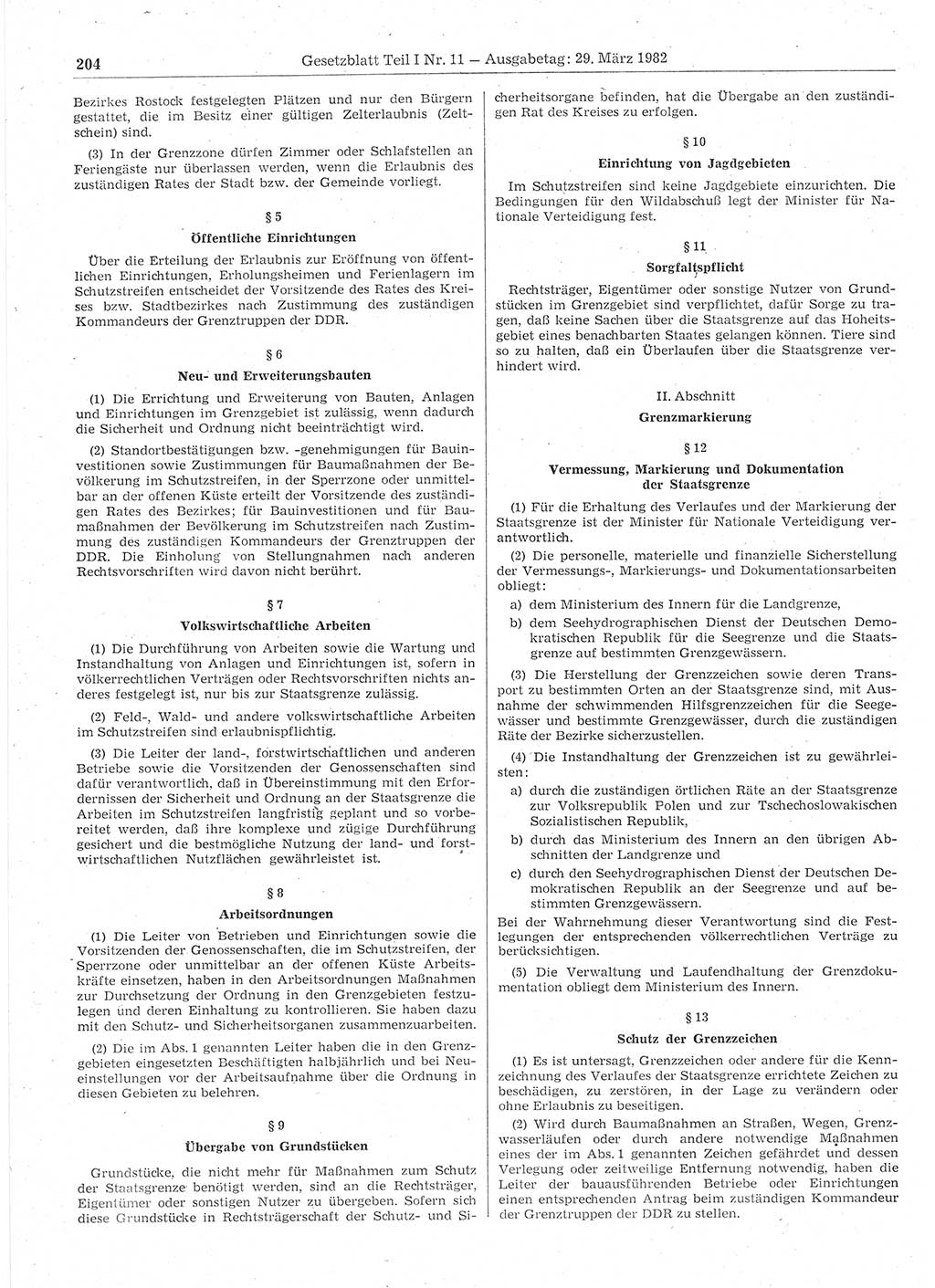 Gesetzblatt (GBl.) der Deutschen Demokratischen Republik (DDR) Teil Ⅰ 1982, Seite 204 (GBl. DDR Ⅰ 1982, S. 204)