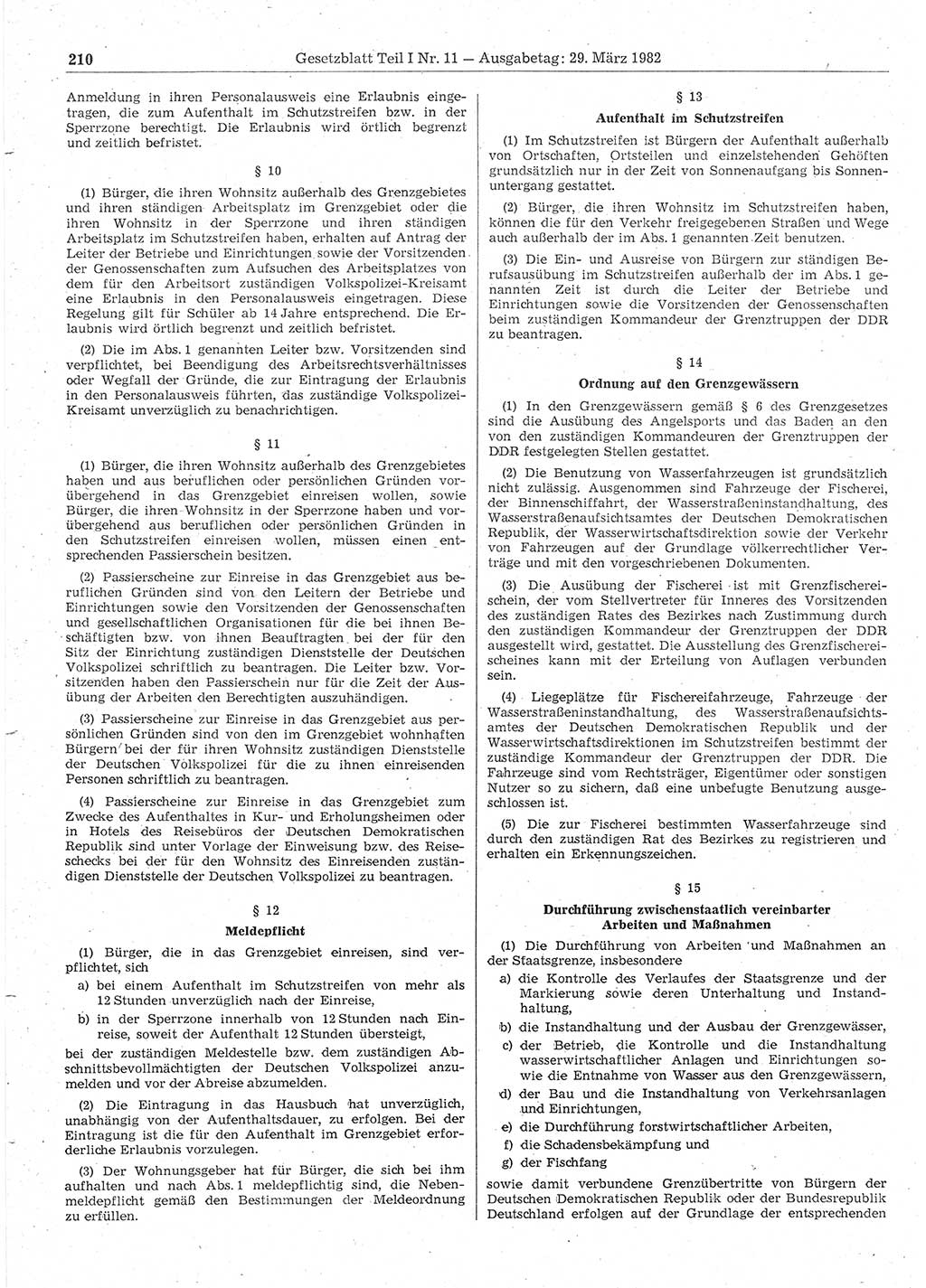 Gesetzblatt (GBl.) der Deutschen Demokratischen Republik (DDR) Teil Ⅰ 1982, Seite 210 (GBl. DDR Ⅰ 1982, S. 210)