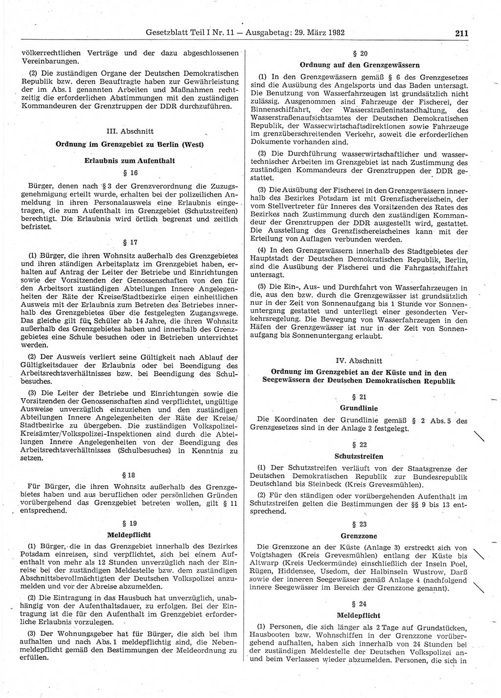 Gesetzblatt (GBl.) der Deutschen Demokratischen Republik (DDR) Teil Ⅰ 1982, Seite 211 (GBl. DDR Ⅰ 1982, S. 211)