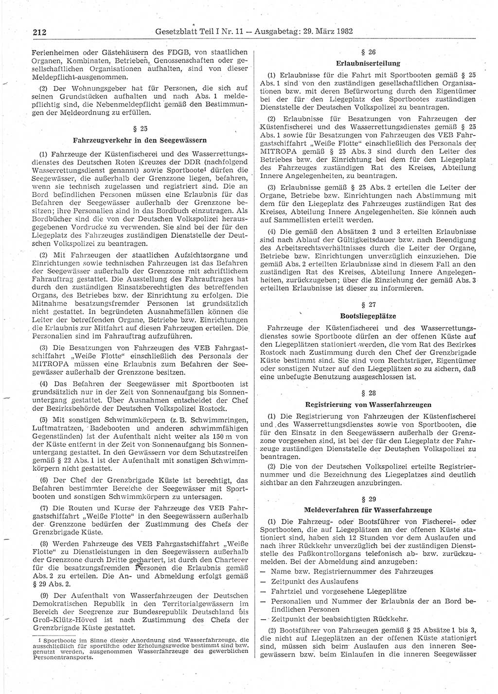 Gesetzblatt (GBl.) der Deutschen Demokratischen Republik (DDR) Teil Ⅰ 1982, Seite 212 (GBl. DDR Ⅰ 1982, S. 212)