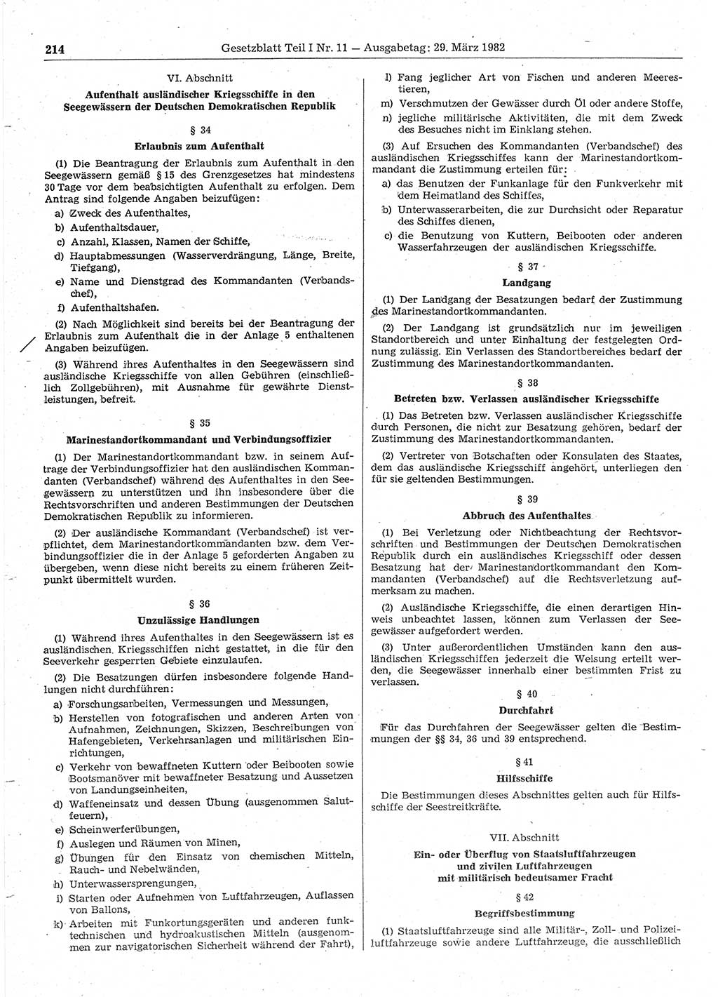 Gesetzblatt (GBl.) der Deutschen Demokratischen Republik (DDR) Teil Ⅰ 1982, Seite 214 (GBl. DDR Ⅰ 1982, S. 214)