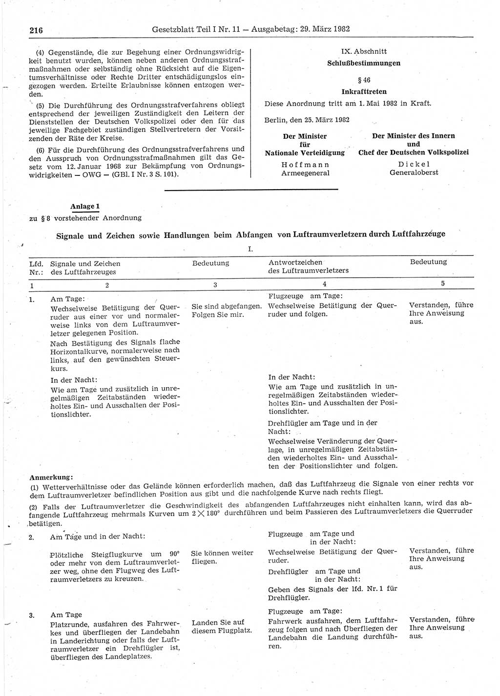 Gesetzblatt (GBl.) der Deutschen Demokratischen Republik (DDR) Teil Ⅰ 1982, Seite 216 (GBl. DDR Ⅰ 1982, S. 216)