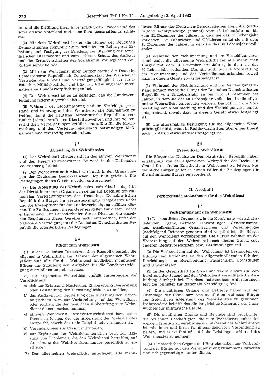 Gesetzblatt (GBl.) der Deutschen Demokratischen Republik (DDR) Teil Ⅰ 1982, Seite 222 (GBl. DDR Ⅰ 1982, S. 222)