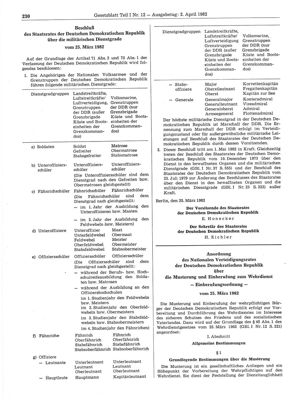 Gesetzblatt (GBl.) der Deutschen Demokratischen Republik (DDR) Teil Ⅰ 1982, Seite 230 (GBl. DDR Ⅰ 1982, S. 230)