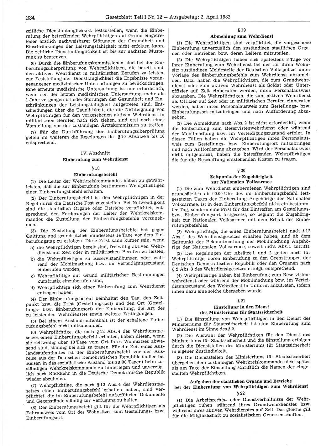 Gesetzblatt (GBl.) der Deutschen Demokratischen Republik (DDR) Teil Ⅰ 1982, Seite 234 (GBl. DDR Ⅰ 1982, S. 234)