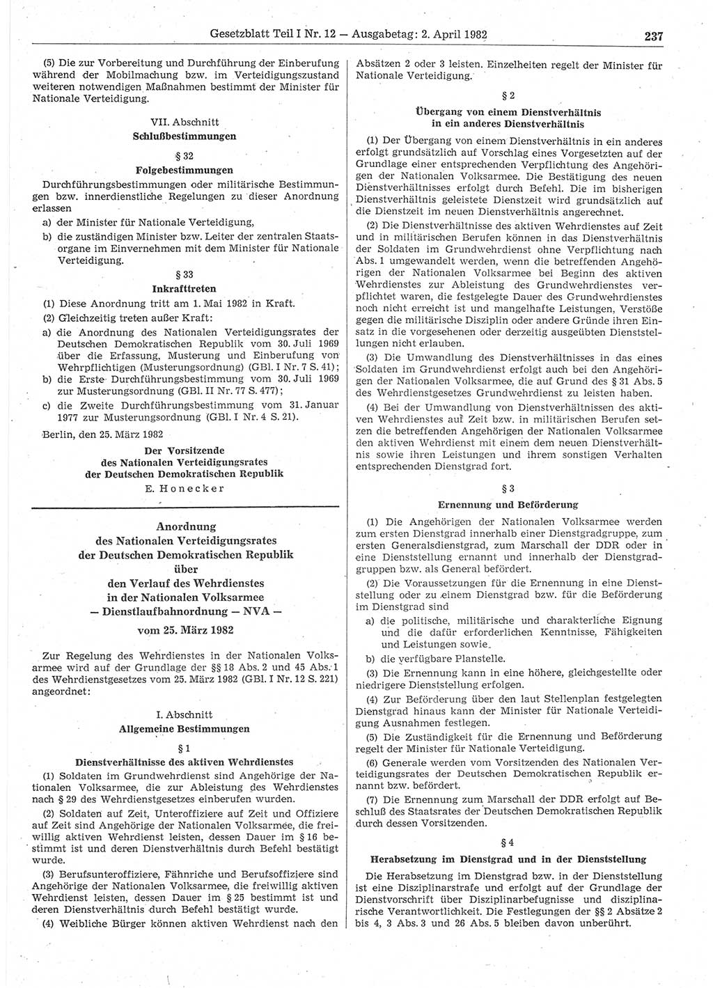 Gesetzblatt (GBl.) der Deutschen Demokratischen Republik (DDR) Teil Ⅰ 1982, Seite 237 (GBl. DDR Ⅰ 1982, S. 237)