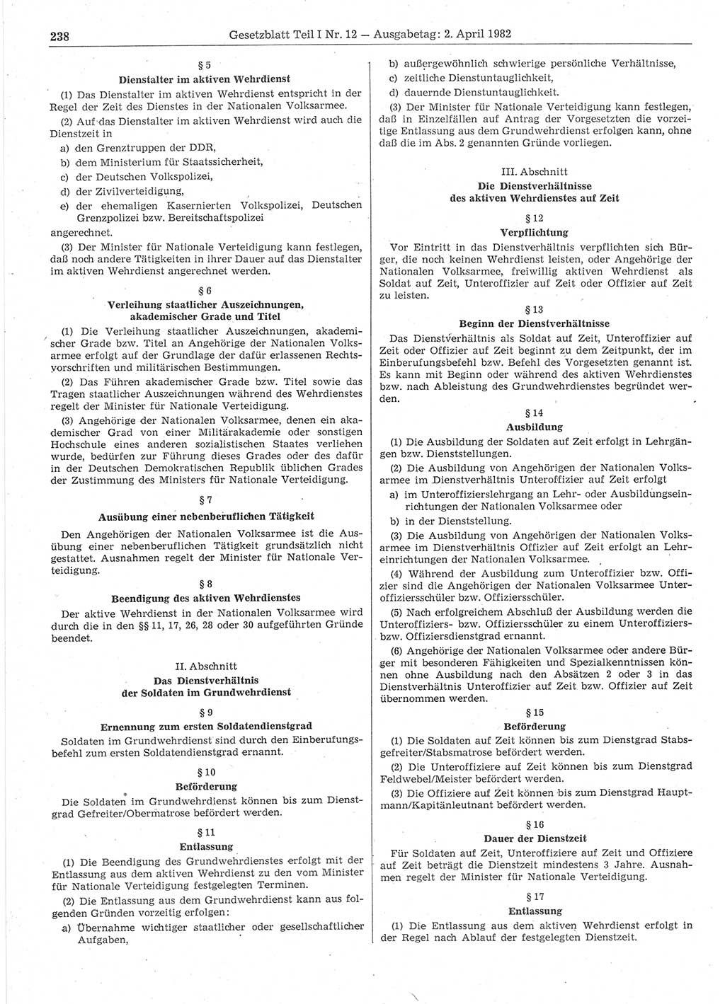 Gesetzblatt (GBl.) der Deutschen Demokratischen Republik (DDR) Teil Ⅰ 1982, Seite 238 (GBl. DDR Ⅰ 1982, S. 238)