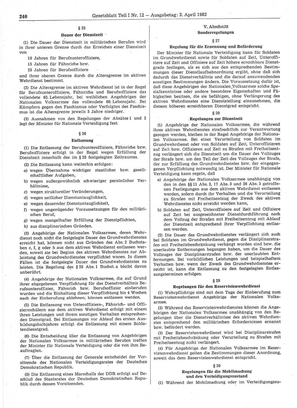 Gesetzblatt (GBl.) der Deutschen Demokratischen Republik (DDR) Teil Ⅰ 1982, Seite 240 (GBl. DDR Ⅰ 1982, S. 240)