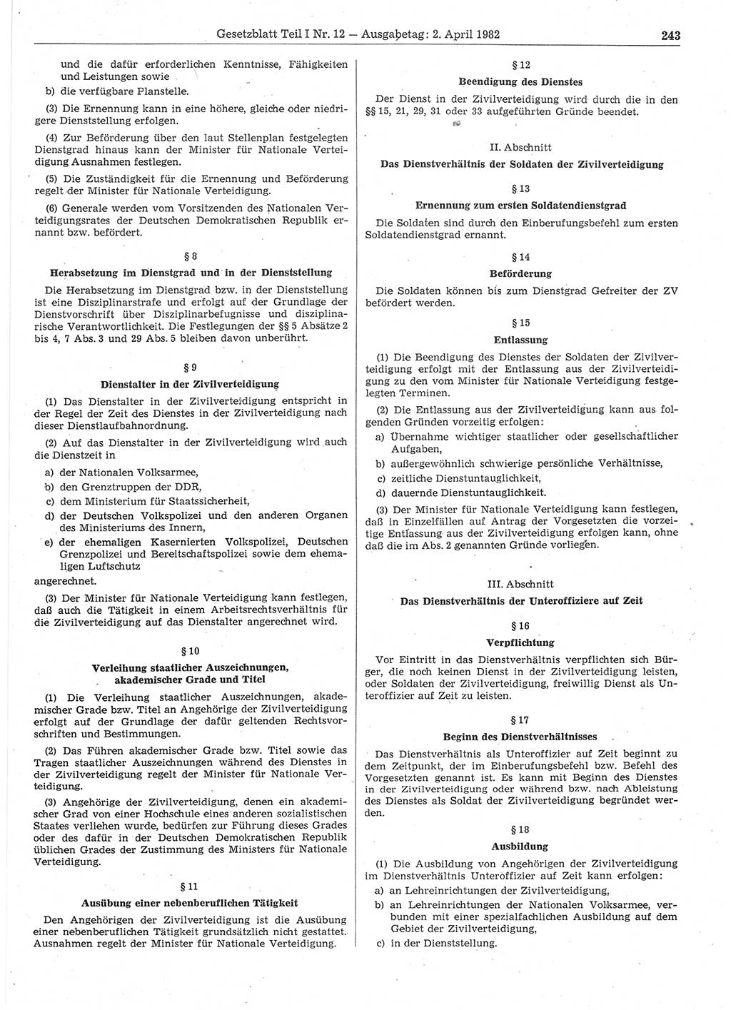 Gesetzblatt (GBl.) der Deutschen Demokratischen Republik (DDR) Teil Ⅰ 1982, Seite 243 (GBl. DDR Ⅰ 1982, S. 243)