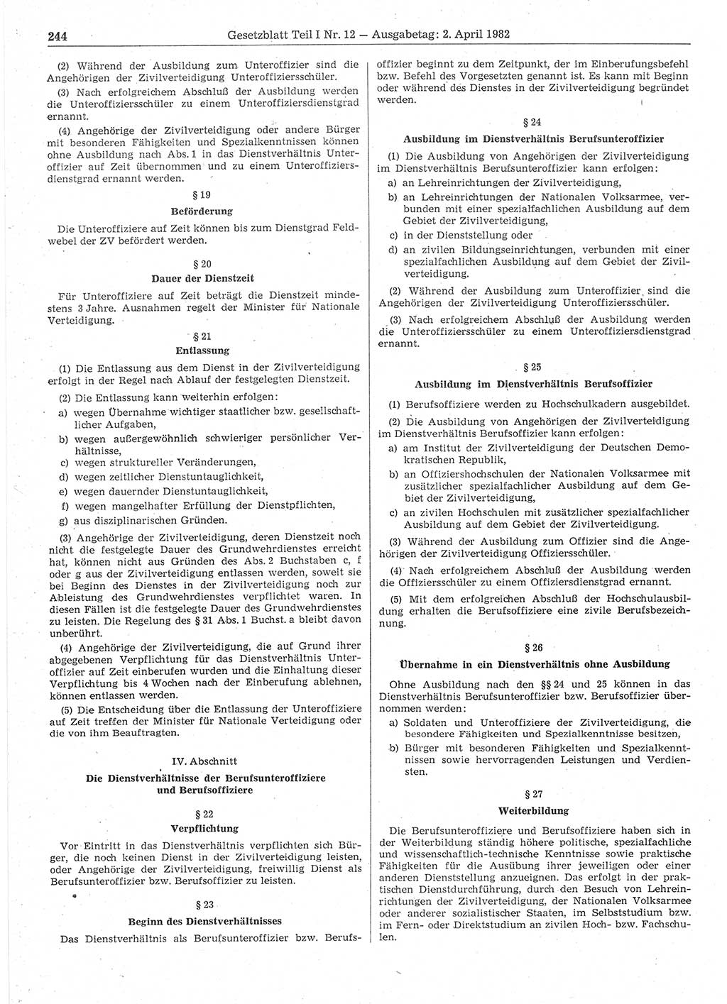 Gesetzblatt (GBl.) der Deutschen Demokratischen Republik (DDR) Teil Ⅰ 1982, Seite 244 (GBl. DDR Ⅰ 1982, S. 244)