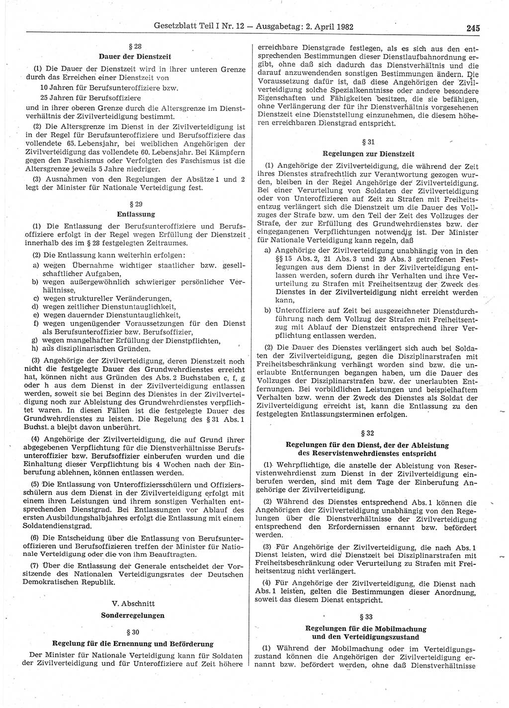 Gesetzblatt (GBl.) der Deutschen Demokratischen Republik (DDR) Teil Ⅰ 1982, Seite 245 (GBl. DDR Ⅰ 1982, S. 245)