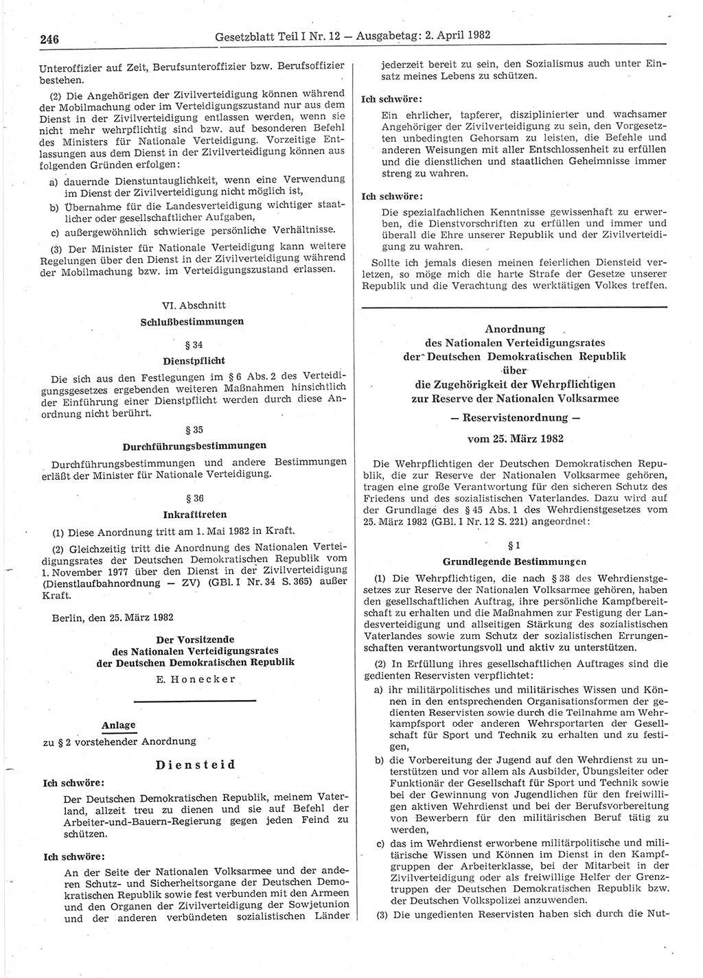 Gesetzblatt (GBl.) der Deutschen Demokratischen Republik (DDR) Teil Ⅰ 1982, Seite 246 (GBl. DDR Ⅰ 1982, S. 246)