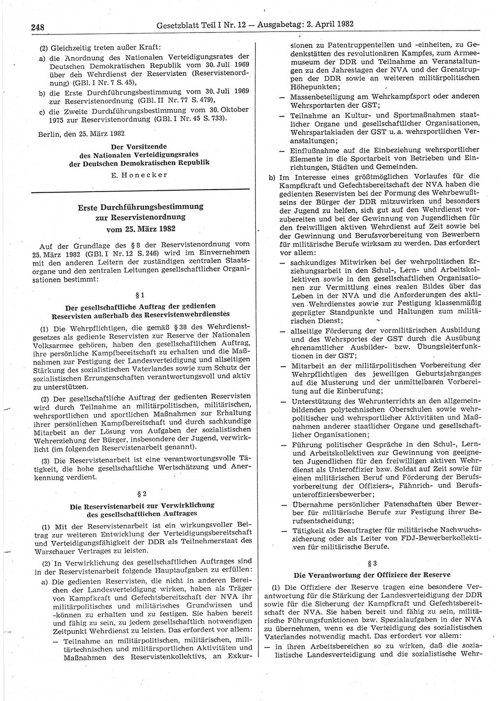 Gesetzblatt (GBl.) der Deutschen Demokratischen Republik (DDR) Teil Ⅰ 1982, Seite 248 (GBl. DDR Ⅰ 1982, S. 248)
