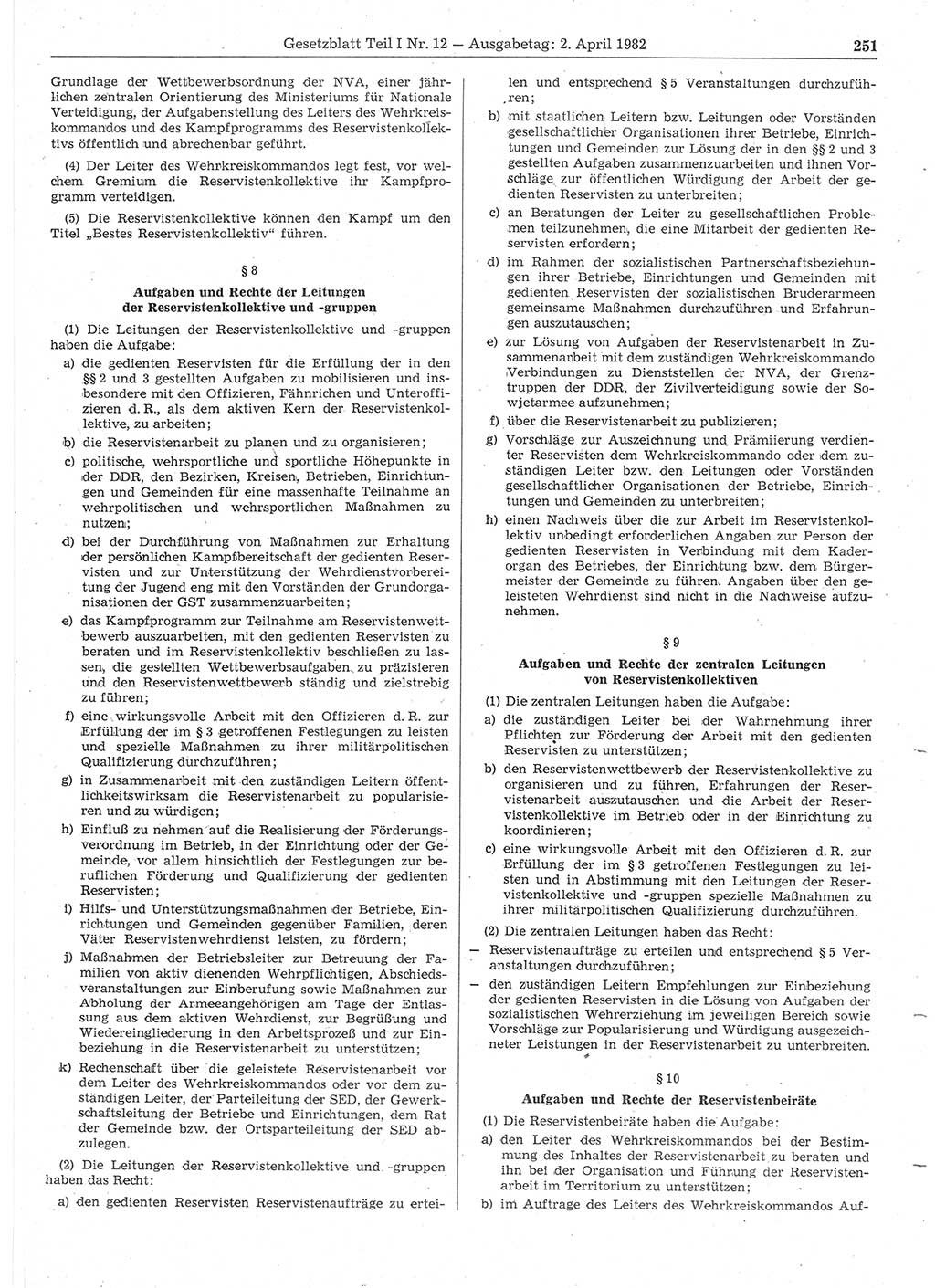 Gesetzblatt (GBl.) der Deutschen Demokratischen Republik (DDR) Teil Ⅰ 1982, Seite 251 (GBl. DDR Ⅰ 1982, S. 251)