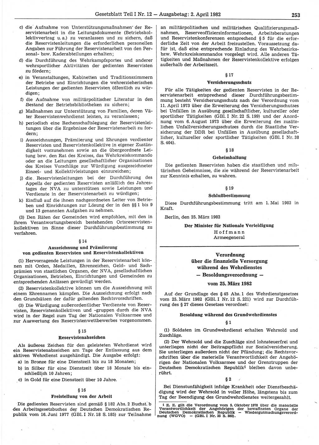 Gesetzblatt (GBl.) der Deutschen Demokratischen Republik (DDR) Teil Ⅰ 1982, Seite 253 (GBl. DDR Ⅰ 1982, S. 253)