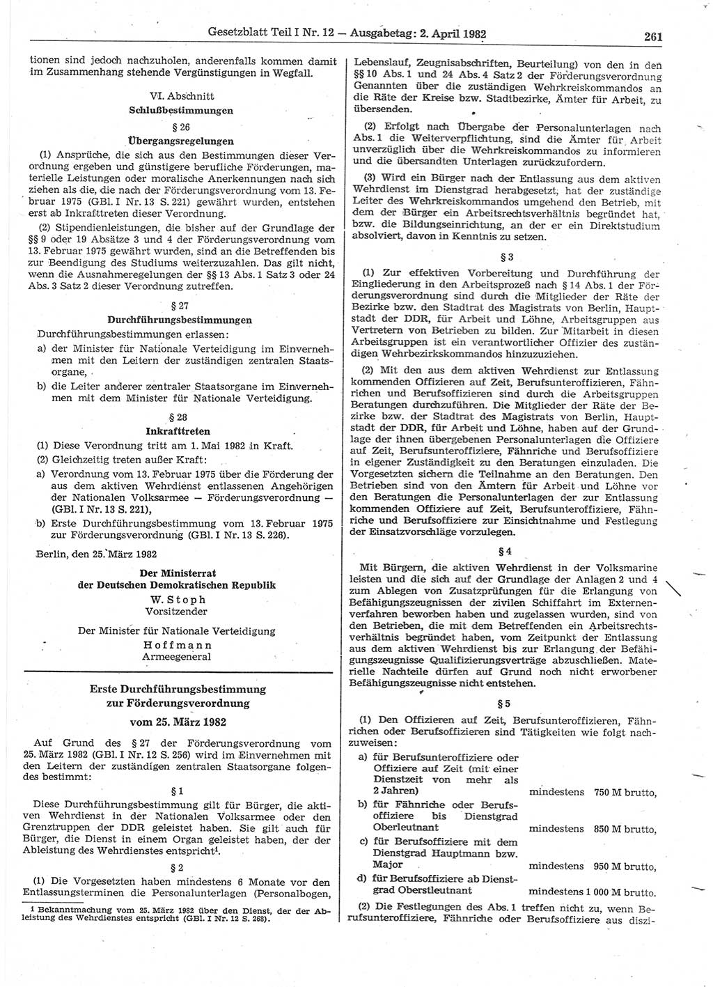 Gesetzblatt (GBl.) der Deutschen Demokratischen Republik (DDR) Teil Ⅰ 1982, Seite 261 (GBl. DDR Ⅰ 1982, S. 261)