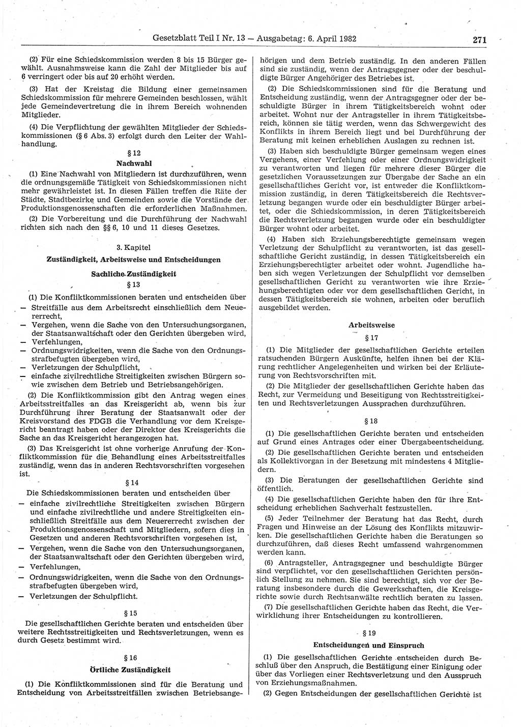 Gesetzblatt (GBl.) der Deutschen Demokratischen Republik (DDR) Teil Ⅰ 1982, Seite 271 (GBl. DDR Ⅰ 1982, S. 271)