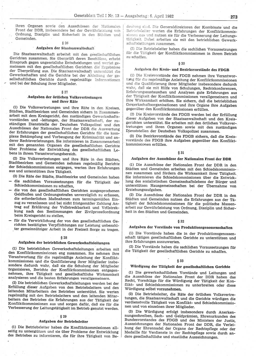 Gesetzblatt (GBl.) der Deutschen Demokratischen Republik (DDR) Teil Ⅰ 1982, Seite 273 (GBl. DDR Ⅰ 1982, S. 273)