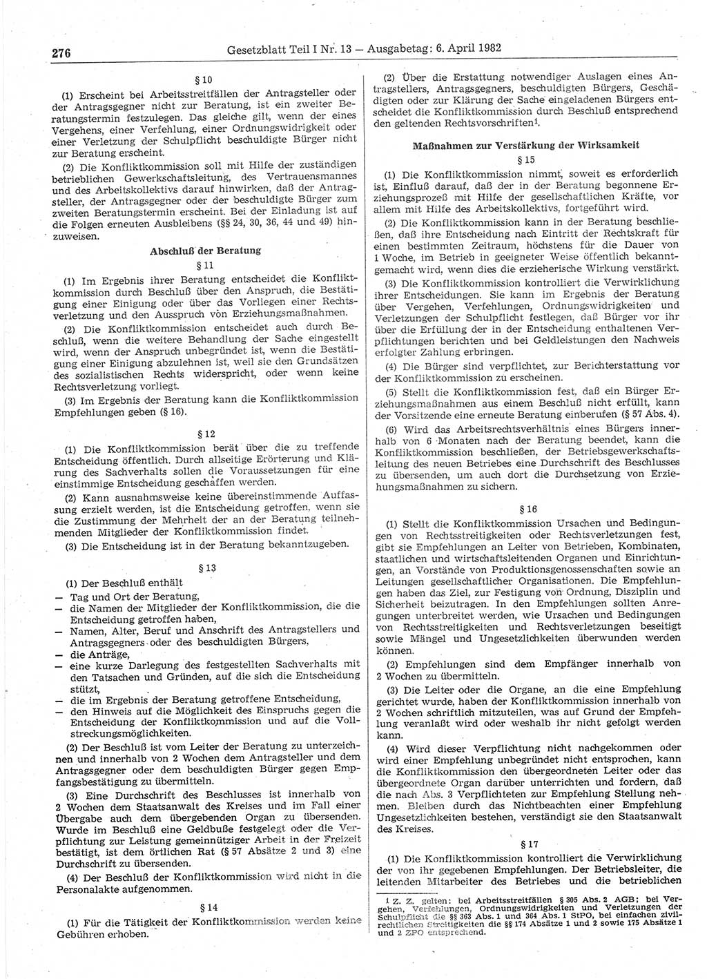 Gesetzblatt (GBl.) der Deutschen Demokratischen Republik (DDR) Teil Ⅰ 1982, Seite 276 (GBl. DDR Ⅰ 1982, S. 276)