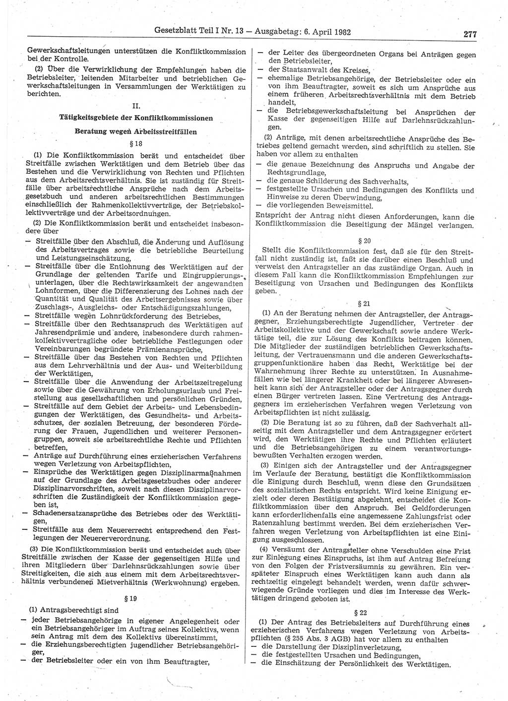 Gesetzblatt (GBl.) der Deutschen Demokratischen Republik (DDR) Teil Ⅰ 1982, Seite 277 (GBl. DDR Ⅰ 1982, S. 277)