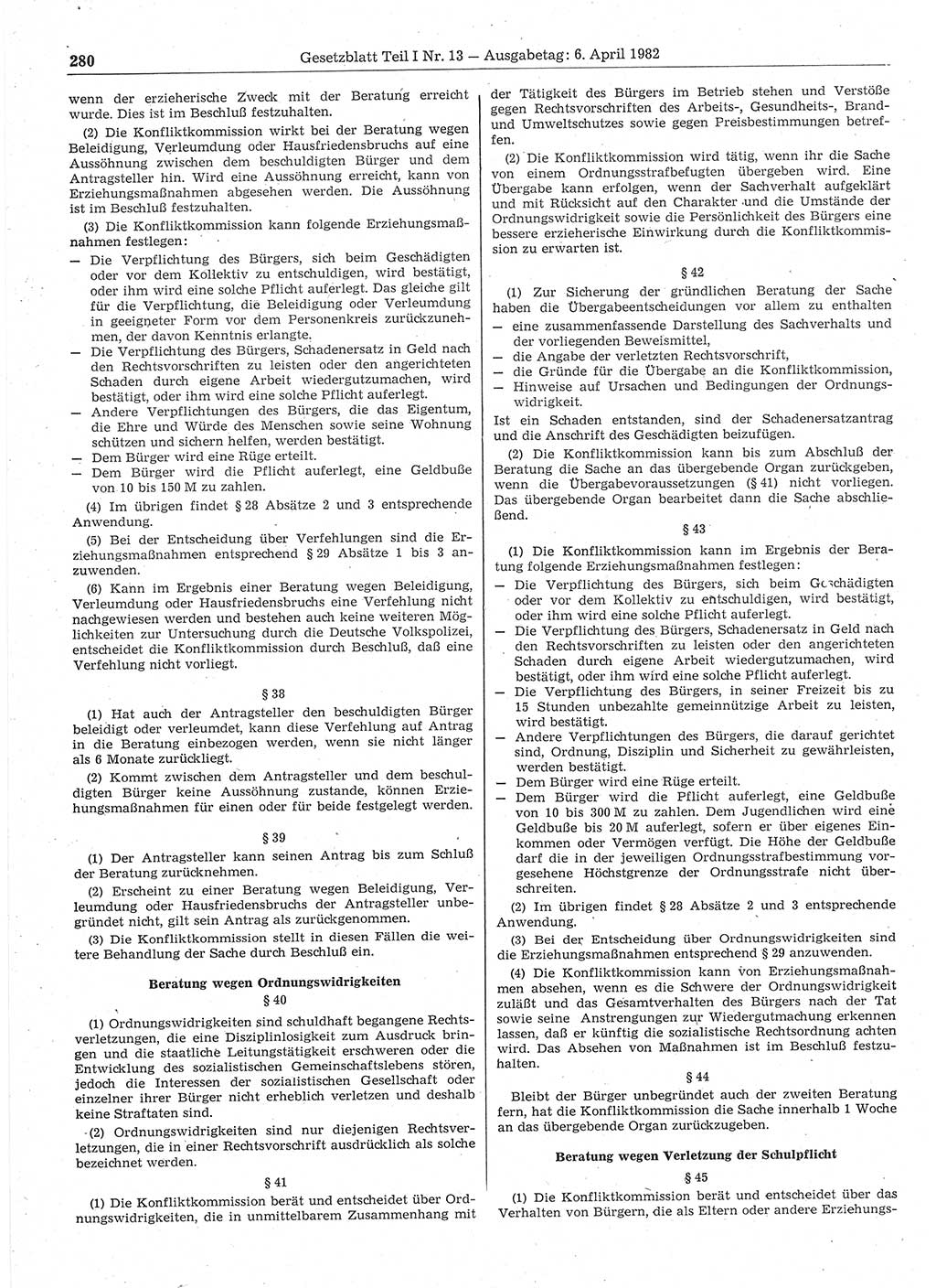 Gesetzblatt (GBl.) der Deutschen Demokratischen Republik (DDR) Teil Ⅰ 1982, Seite 280 (GBl. DDR Ⅰ 1982, S. 280)