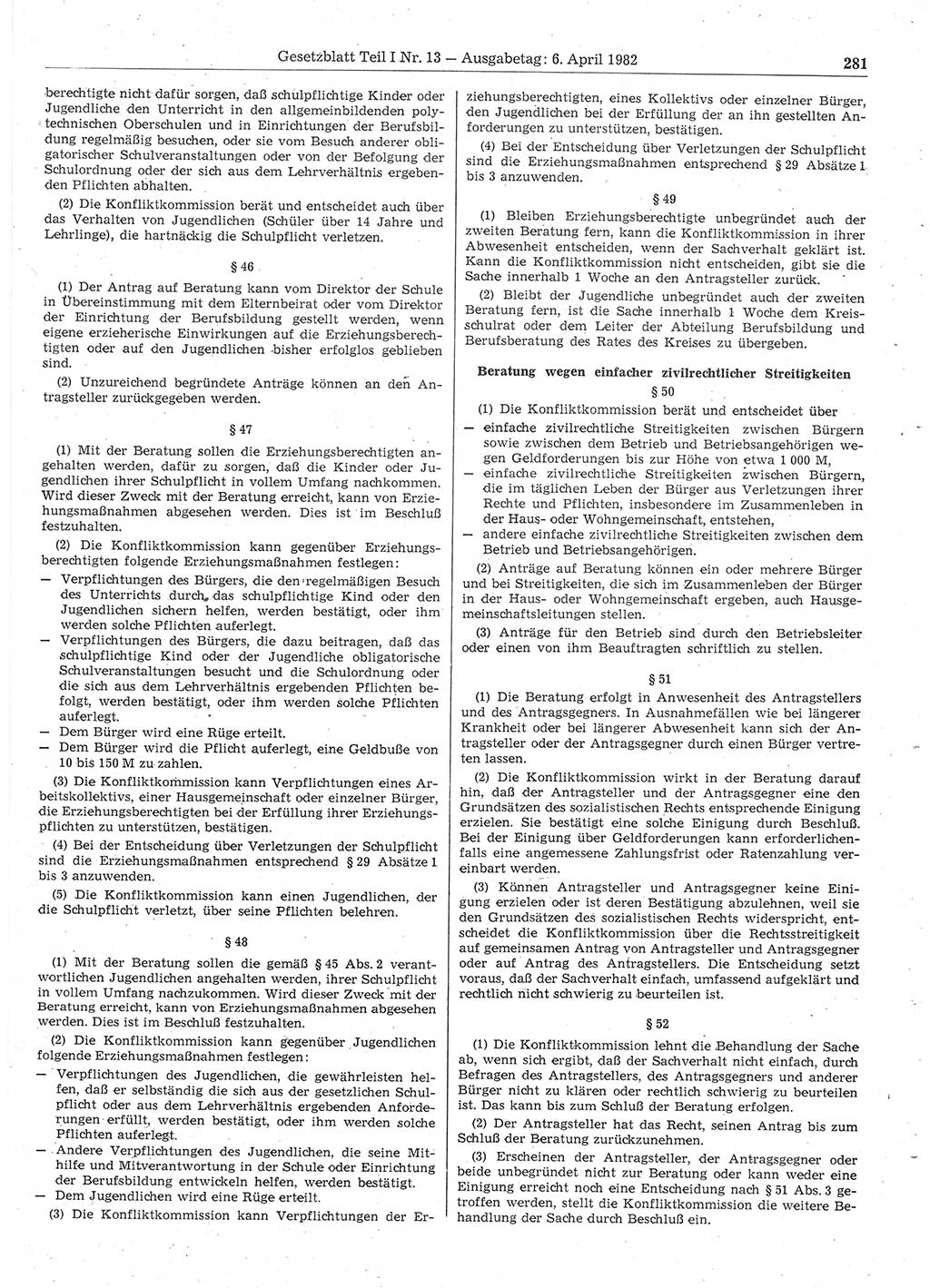 Gesetzblatt (GBl.) der Deutschen Demokratischen Republik (DDR) Teil Ⅰ 1982, Seite 281 (GBl. DDR Ⅰ 1982, S. 281)