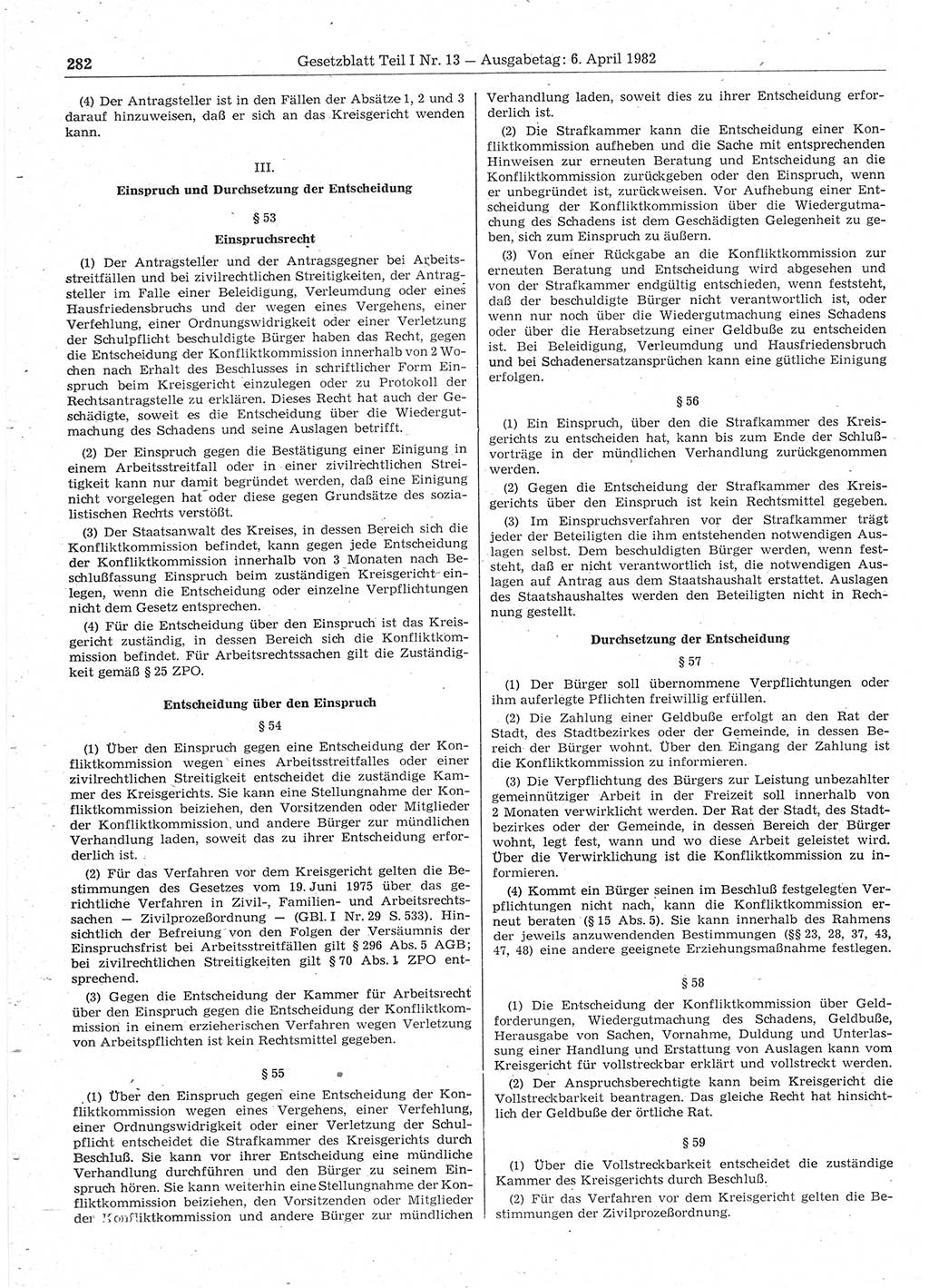 Gesetzblatt (GBl.) der Deutschen Demokratischen Republik (DDR) Teil Ⅰ 1982, Seite 282 (GBl. DDR Ⅰ 1982, S. 282)