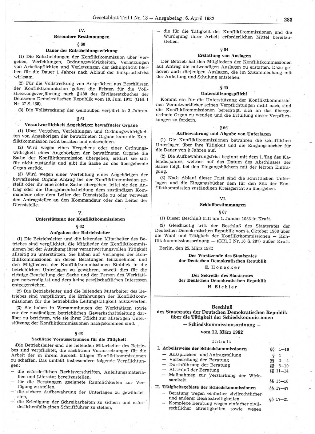 Gesetzblatt (GBl.) der Deutschen Demokratischen Republik (DDR) Teil Ⅰ 1982, Seite 283 (GBl. DDR Ⅰ 1982, S. 283)