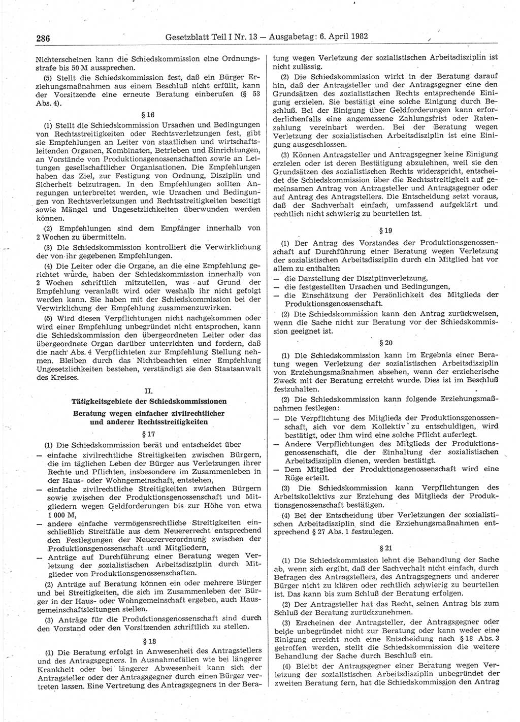 Gesetzblatt (GBl.) der Deutschen Demokratischen Republik (DDR) Teil Ⅰ 1982, Seite 286 (GBl. DDR Ⅰ 1982, S. 286)