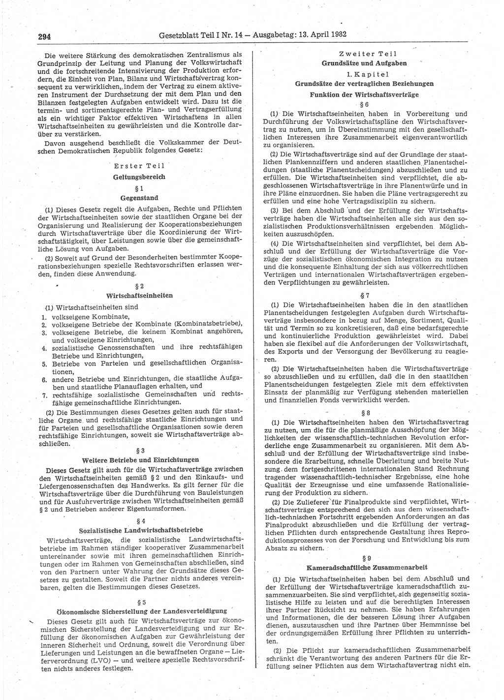 Gesetzblatt (GBl.) der Deutschen Demokratischen Republik (DDR) Teil Ⅰ 1982, Seite 294 (GBl. DDR Ⅰ 1982, S. 294)