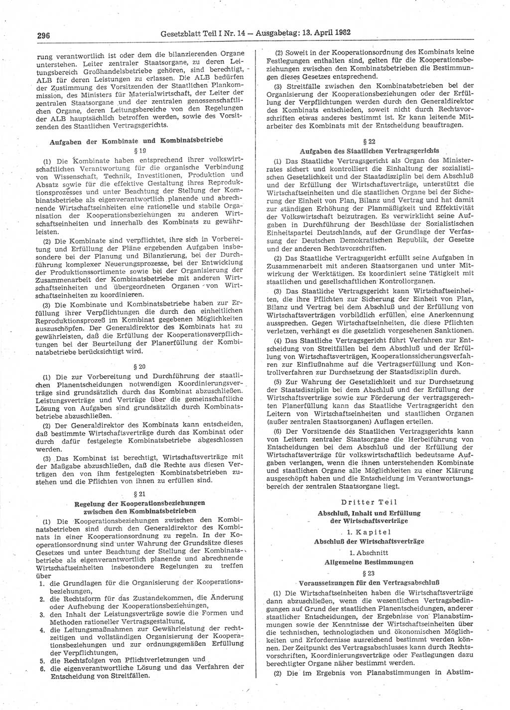 Gesetzblatt (GBl.) der Deutschen Demokratischen Republik (DDR) Teil Ⅰ 1982, Seite 296 (GBl. DDR Ⅰ 1982, S. 296)