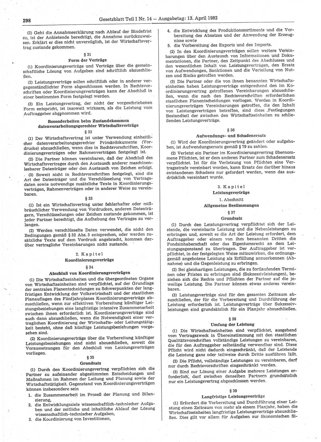 Gesetzblatt (GBl.) der Deutschen Demokratischen Republik (DDR) Teil Ⅰ 1982, Seite 298 (GBl. DDR Ⅰ 1982, S. 298)