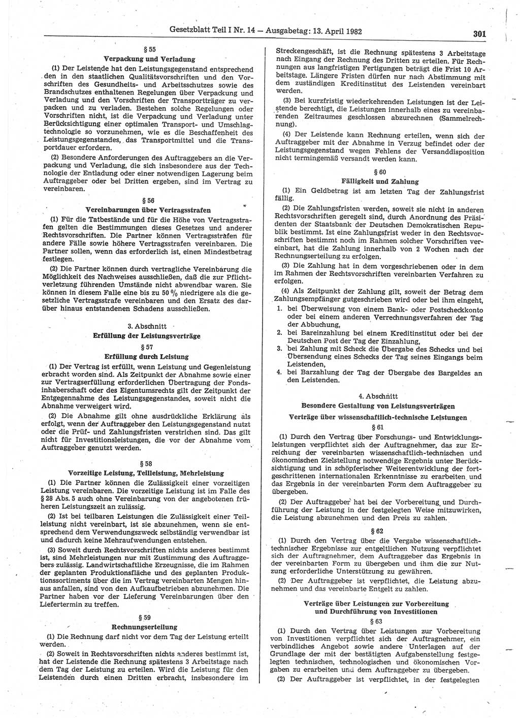 Gesetzblatt (GBl.) der Deutschen Demokratischen Republik (DDR) Teil Ⅰ 1982, Seite 301 (GBl. DDR Ⅰ 1982, S. 301)