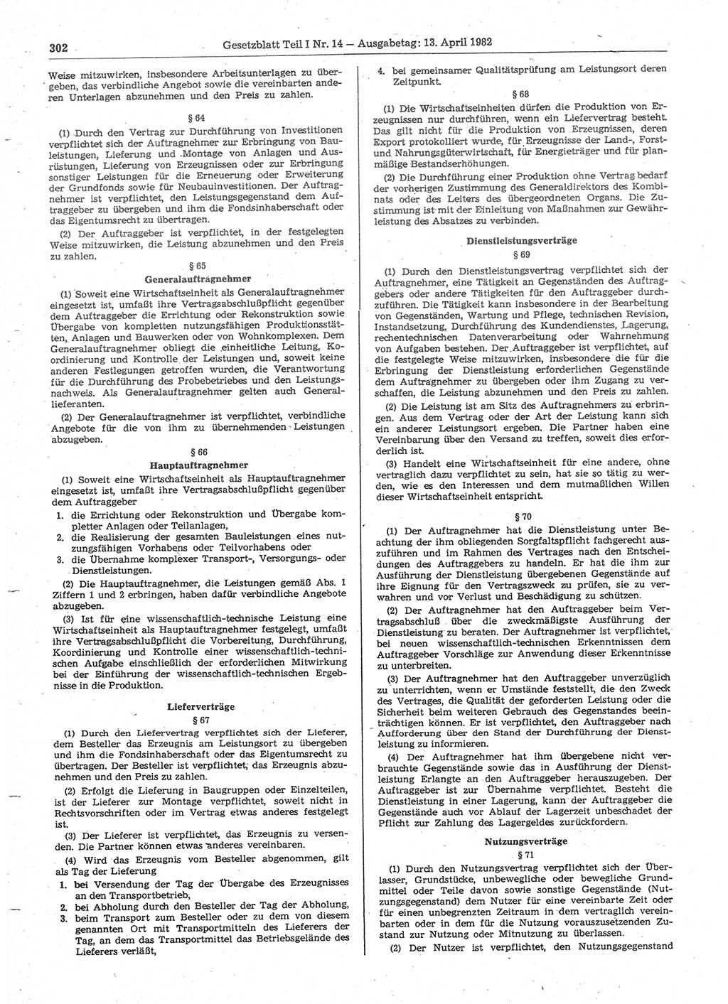 Gesetzblatt (GBl.) der Deutschen Demokratischen Republik (DDR) Teil Ⅰ 1982, Seite 302 (GBl. DDR Ⅰ 1982, S. 302)