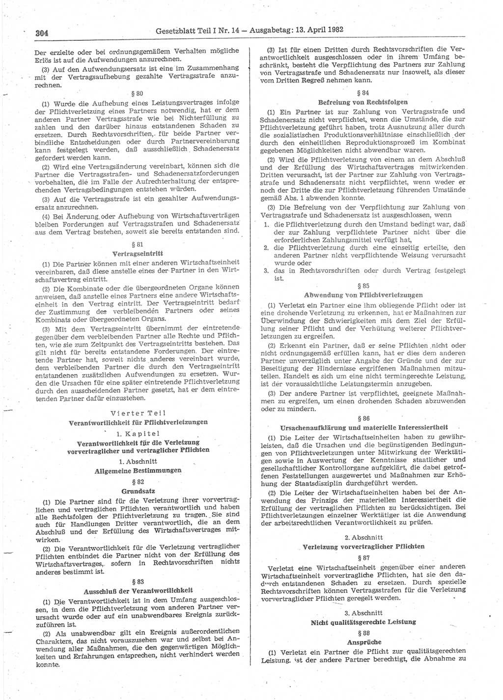 Gesetzblatt (GBl.) der Deutschen Demokratischen Republik (DDR) Teil Ⅰ 1982, Seite 304 (GBl. DDR Ⅰ 1982, S. 304)